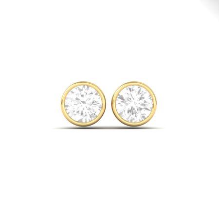 Round Moissanite Bezel Set Stud Earrings, Dainty Gold Earrings, 18K Gold Over Sterling Silver, Classic Solitaire Studs for Women