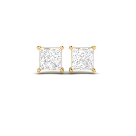 Princess Cut Moissanite Stud Earrings, 18K Gold Over Sterling Silver, Prong Set Diamond Studs, Minimalist Square Stud Earrings for Women