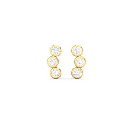 Triple Moissanite Bezel Stud Earrings, Gold Plated 925 Sterling Silver, Minimalist 3-Stone Earrings, Dainty Moissanite Studs Handmade