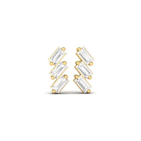 Baguette Moissanite Stud Earrings, Zigzag Moissanite Earrings Gold Plated, Minimalist Handmade Jewelry, Unique Gift for Her