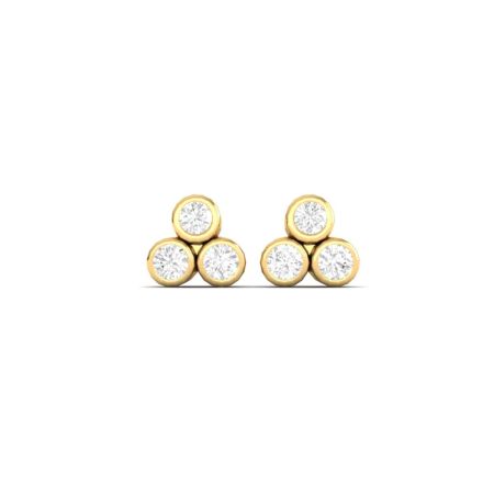 Triple Moissanite Cluster Stud Earrings, Bezel Set Diamond Look Earrings, Gold Plated Handmade Minimal Jewelry, Gift for Her