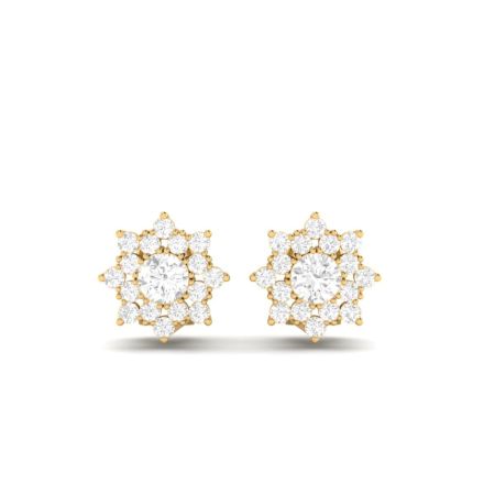 Floral Clip On Earrings for Women, Moissanite Stud Earrings, Handmade Gold Flower Earrings, Bridal Jewelry Gift for Her