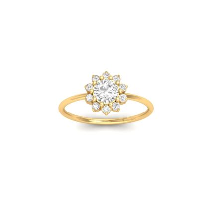 Floral Moissanite Halo Engagement Ring Yellow Gold Plated 925 Sterling Silver for Women