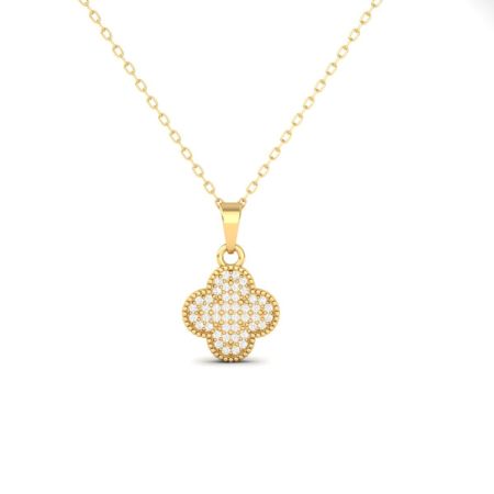 Moissanite Clover Pendant Necklace, 14K Gold Lucky Charm Necklace, Dainty Four-Leaf Clover Jewelry, Handmade Good Luck Gift