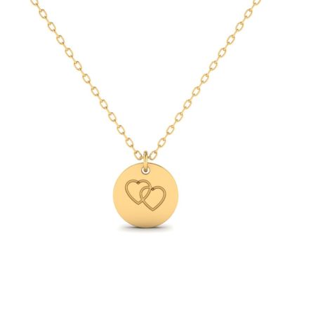 Double Heart Pendant Necklace, Gold Disc Necklace for Women, Symbol of Love Gift, Minimalist Jewelry, Handmade Romantic Necklace