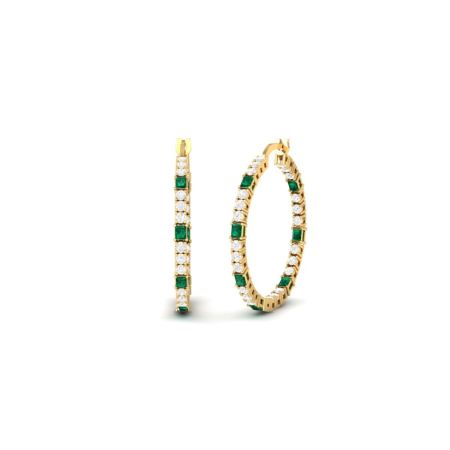 Emerald Diamond Hoop Earrings, Green Gemstone Gold Hoops for Women, May Birthstone Jewelry Gift, Handmade Statement Earrings