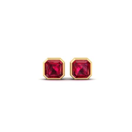 Octagon Ruby Stud Earrings, Red Gemstone Studs for Women, July Birthstone Jewelry, Handmade Minimalist Earrings