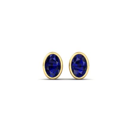 Oval Sapphire Stud Earrings, Blue Gemstone Bezel Earrings, September Birthstone Jewelry, Handmade Minimalist Studs