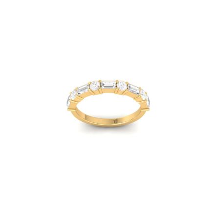 Alternating Round and Baguette Moissanite Band Ring Yellow Gold Plated Stackable Ring for Women