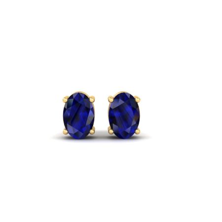 Oval Cut Blue Sapphire Stud Earrings, 18K Gold Over Sterling Silver, September Birthstone Gemstone Earrings for Women