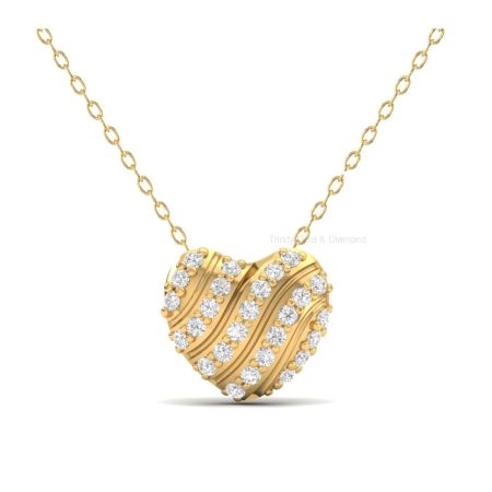 Wavy Diamond Heart Pendant Necklace for Women  14K Gold Plated  Statement Heart Jewelry  Valentine Gift  Elegant Necklace