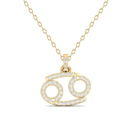 Cancer Zodiac Moissanite Pendant Necklace, Gold Plated Horoscope Jewelry Gift for Her, Handmade Dainty Astrology Charm