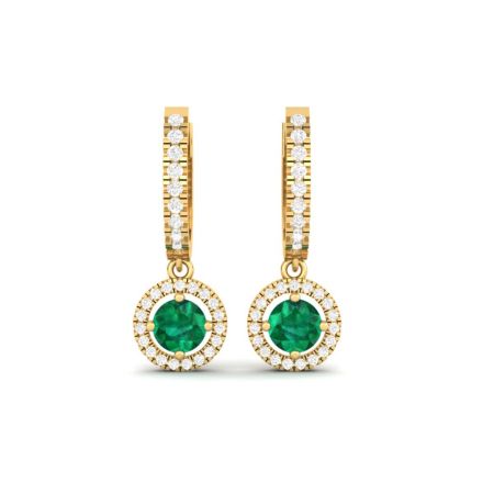 Emerald Moissanite Drop Earrings, Round Cut Dangle Halo Earrings, May Birthstone Jewelry Gift, Green Gemstone Earrings for Her