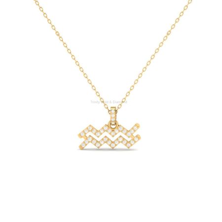 Aquarius Zodiac Moissanite Pendant Necklace | 14K Gold Plated | Dainty Astrology Jewelry | Horoscope Gift for Her