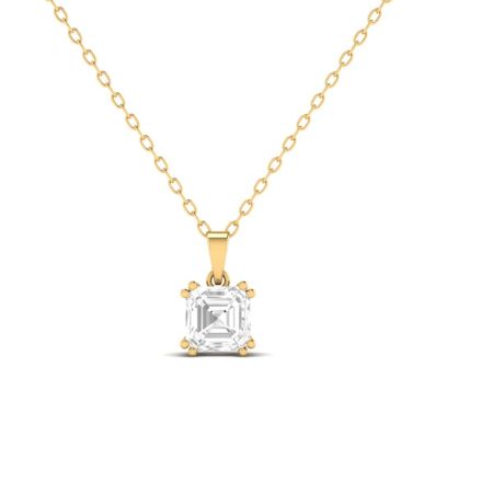 Asscher Cut Solitaire Pendant Necklace, Moissanite Diamond Gold Plated Chain, Dainty Modern Jewelry Gift for Women