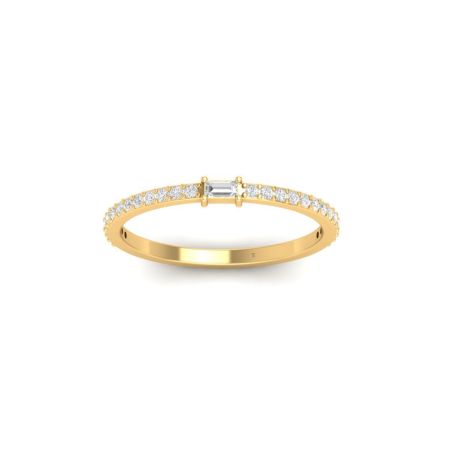 Baguette and Round Cut Moissanite Dainty Band Ring in Yellow Gold Plated 925 Sterling Silver Wedding Anniversary Women's Band Ring