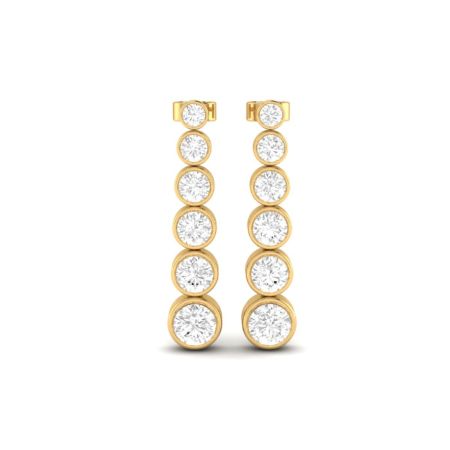 Bezel Set Moissanite Long Drop Earrings, 14K Gold Plated Modern Diamond Dangle Earrings, Vertical Circle Drop Earrings for Women, Elegant Gift