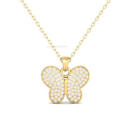Butterfly Moissanite Pavé Pendant Necklace  14K Gold Plated  Dainty Nature-Inspired Charm  Gift for Her  -  Main