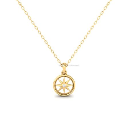 Compass Star Pendant Necklace for Women  14K Gold Plated  North Star Moissanite Charm  Dainty Travel Jewelry  Gift for Her