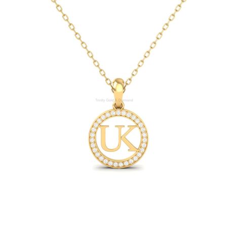 Custom UK Initial Pendant Necklace  14K Gold Plated  Moissanite Halo Letter Charm  Personalized Gift Jewelry for Her