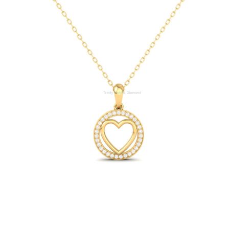 Dainty Heart Shaped Circle Pendant Necklace for Women | 14K Gold Plated | Moissanite Accent | Elegant Love Gift Jewelry
