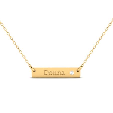 Personalized Gold Bar Name Necklace for Women, “Donna” Engraved Pendant with Diamond, Dainty Custom Jewelry Gift, Nameplate Necklace