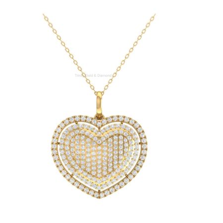 Double Heart Moissanite Pavé Pendant Necklace | 14K Gold Plated | Layered Love Statement Charm | Gift for Her