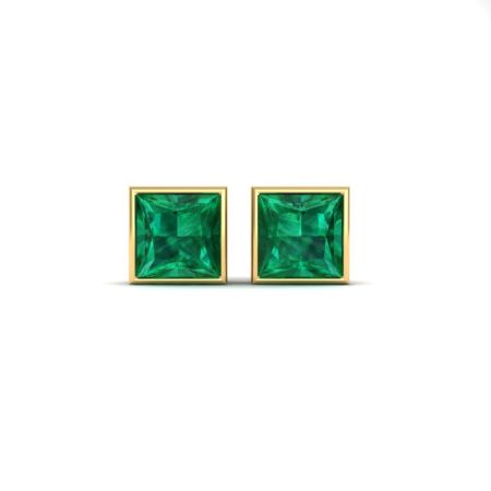 Emerald Stud Earrings for Women, Princess Cut Square Green Gemstone Studs, May Birthstone Earrings, Handmade Minimalist Jewelry Gift