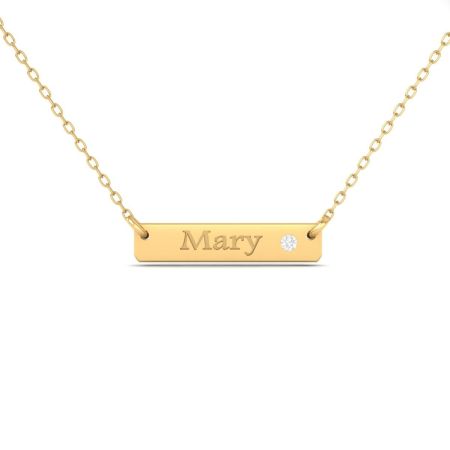 Bar Name Necklace for Women, “Mary” Personalized Pendant with Diamond, Custom Engraved Gift for Her, Minimalist Jewelry