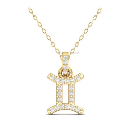 Gemini Zodiac Moissanite Pendant Necklace | 14K Gold Plated | Dainty Twin Symbol Jewelry | Astrology Gift for Her