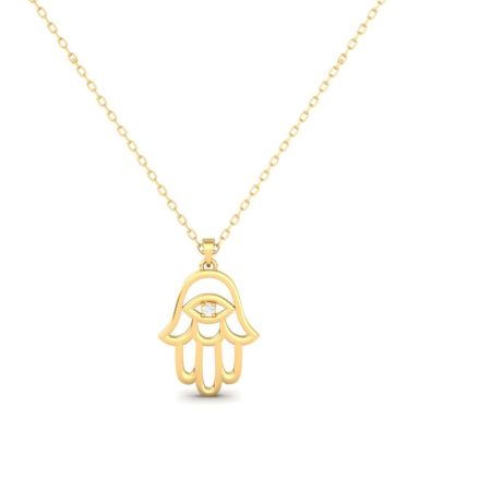 Hamsa Hand Moissanite Pendant Necklace | 14K Gold Plated | Evil Eye Protection Charm | Dainty Spiritual Jewelry | Gift for Her