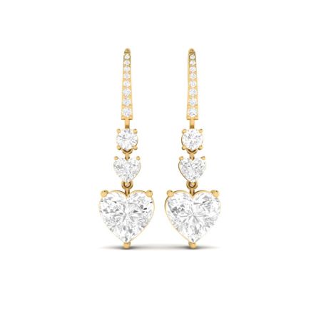 Heart Drop Diamond Earrings, Dainty Dangle Bridal Earrings, Gold Long Earrings Handmade Gift for Women