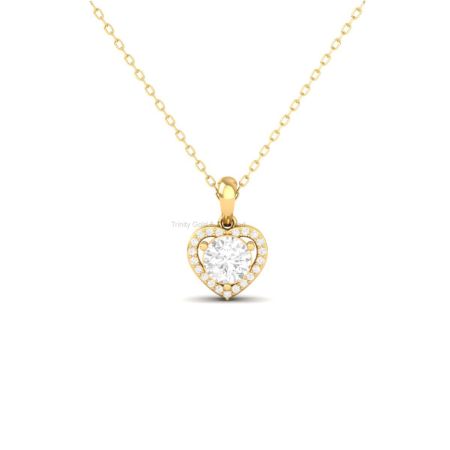 Heart Halo Moissanite Pendant Necklace for Women | 14K Gold Plated | Dainty Love Charm | Romantic Gift Jewelr