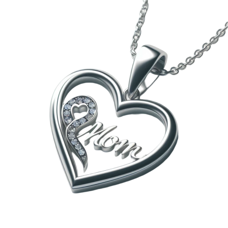 Moissanite Silver Heart Mom Pendant Necklace, Sterling Silver Gift for Mother, Handmade Mother’s Day Jewelry, Minimalist Mom Jewelry for Her