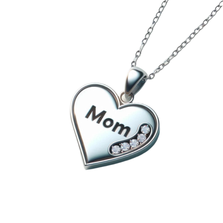 Sterling Silver Moissanite Mom Necklace, Handmade Heart Pendant Gift for Mother, Minimalist Jewelry for Mom, Mom Birthday Gift from Daughter