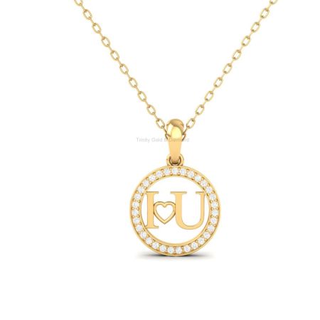 I Love You Pendant Necklace for Women | 14K Gold Plated | Moissanite Halo Circle Charm | Romantic Gift Jewelry for Her