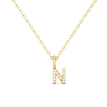 Initial N Pendant Necklace, Dainty Moissanite Letter Charm Necklace, Personalized Gift Jewelry for Her, Handmade Alphabet Necklace