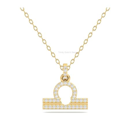 Libra Zodiac Moissanite Pendant Necklace | 14K Gold Plated | Dainty Balance Charm | Astrology Jewelry Gift for Her