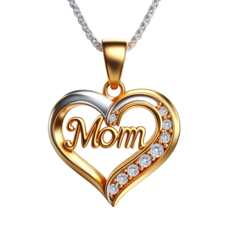 Moissanite Heart Mom Pendant Necklace, 18k Yellow Gold Over & Silver Tone, Mother’s Day Gift, Handmade Dainty Necklace for Mom from Daughter