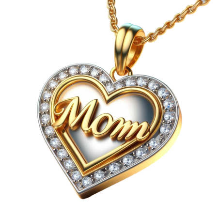 Moissanite Mom Heart Necklace, Mother's Day Jewelry Gift, Handmade Pendant in 18k Yellow Gold Over, Dainty Mom Charm Necklace, Gift for Her