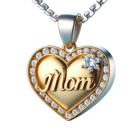 Moissanite Mom Pendant Necklace, Heart Pendant Gift for Mom, Handmade Mother’s Day Jewelry, 18k Yellow Gold Over, Heart Charm, Moissanite Gift for Her