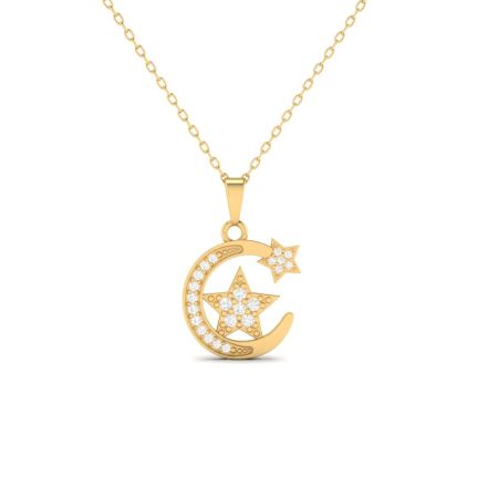 Moon and Star Pendant Necklace, Gold Plated Moissanite Charm, Celestial Jewelry Gift for Women, Dainty Lunar Star Necklace