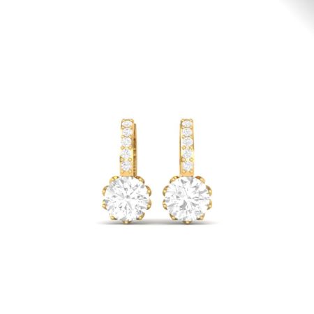 Pave Drop Diamond Earrings, Round Cut Dangle Earrings for Women, Handmade Bridal Jewelry, Minimalist Gold Earrings, Elegant Gift for Her