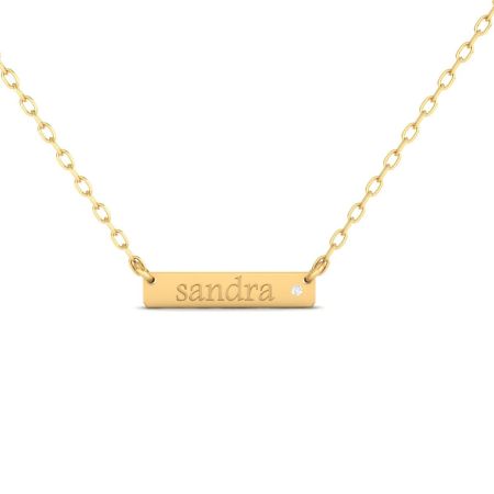Personalized Gold Bar Name Necklace for Her, “Sandra” Engraved Pendant, Dainty Custom Jewelry Gift, Minimalist Nameplate Necklace