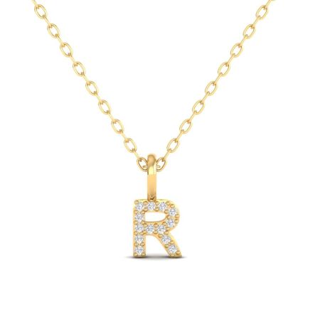R Initial Diamond Pendant Necklace for Women, Gold Plated Letter Necklace, Dainty Alphabet Jewelry, Personalized Gift Jewelry