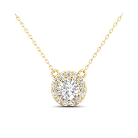 Round Halo Diamond Pendant Necklace, Dainty Moissanite Necklace in Gold, Handmade Solitaire Necklace Gift for Her, Bridal Jewelry