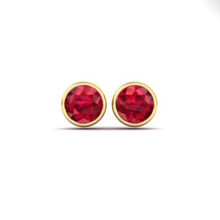 Ruby Stud Earrings for Women, Round Bezel Set Red Gemstone Earrings, Handmade July Birthstone Jewelry, Minimal Gold Studs, Gift for Her