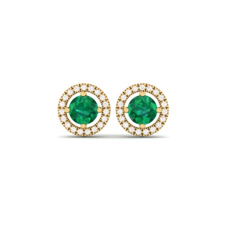 Emerald Moissanite Stud Earrings, Round Cut Halo Earrings for Women, May Birthstone Jewelry Gift, Green Gemstone Studs for Her