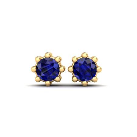 Blue Sapphire Stud Earrings, Floral Style Round Cut Earrings for Women, September Birthstone Jewelry Gift, Blue Gemstone Studs