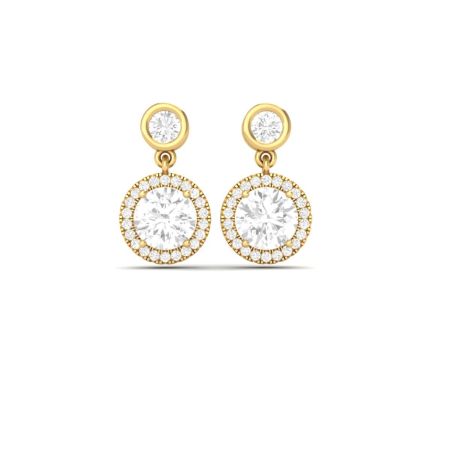 Round Cut Moissanite Diamond Halo Drop Earrings Sterling Silver